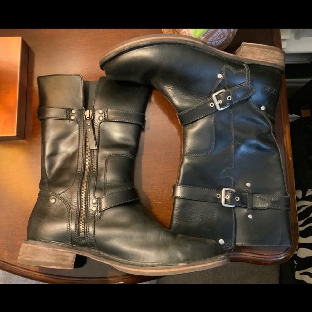 UGG Black Leather Combat Boots